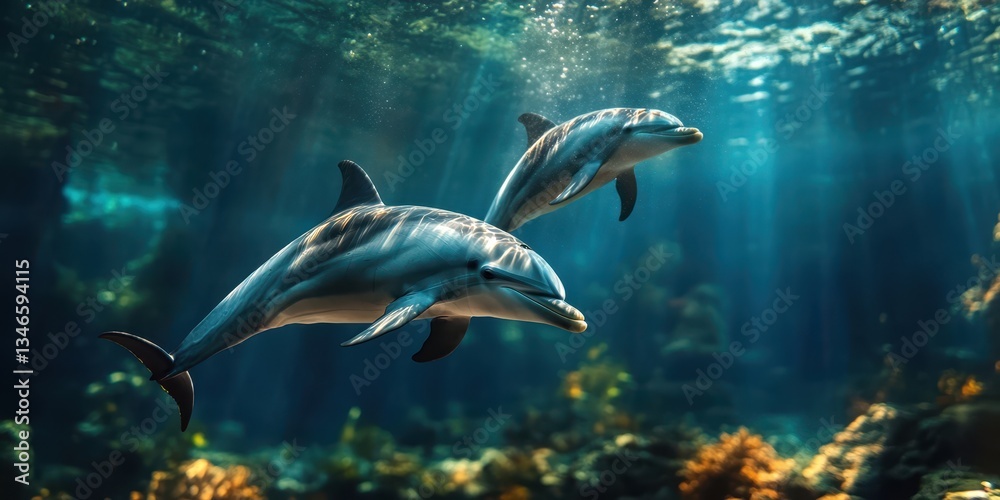 Fototapeta premium Graceful Dolphins in Motion Banner