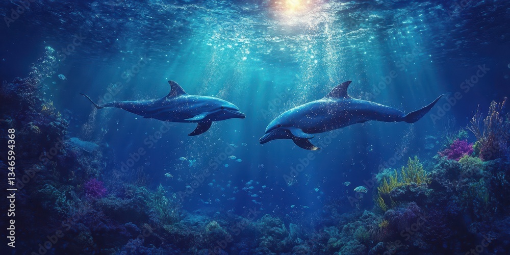 Obraz premium Graceful Dolphins in Motion Banner
