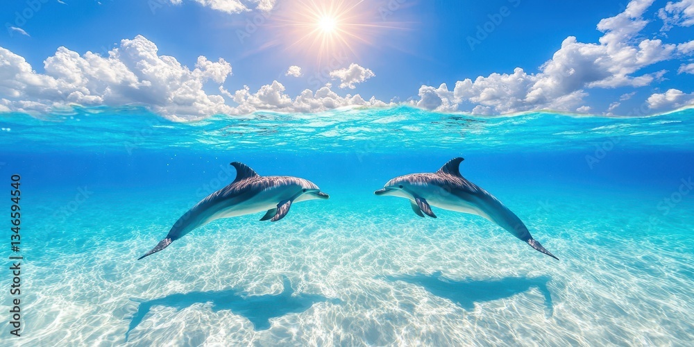 Obraz premium Graceful Dolphins in Motion Banner