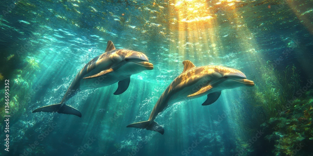 Fototapeta premium Graceful Dolphins in Motion Banner
