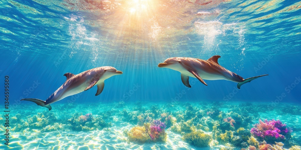 Obraz premium Graceful Dolphins in Motion Banner