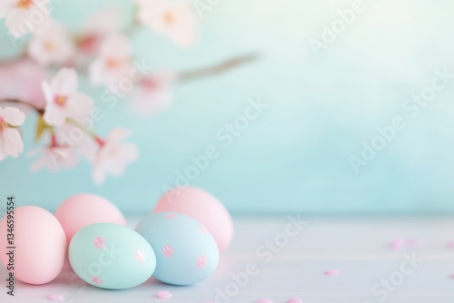 Obraz na płótnie Elegant Pink and White Easter Eggs with Tulip Flowers on White Background. w salonie
