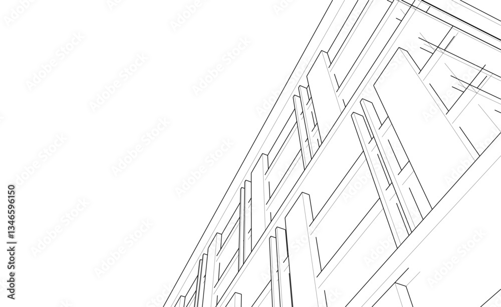 Fototapeta premium Modern Architectural Linear Wireframe 3d Sketch