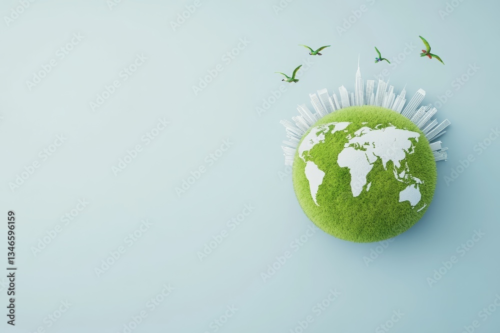 Sustainable Green City Concept with Modern Skyline Inside Lush Forest Sphere