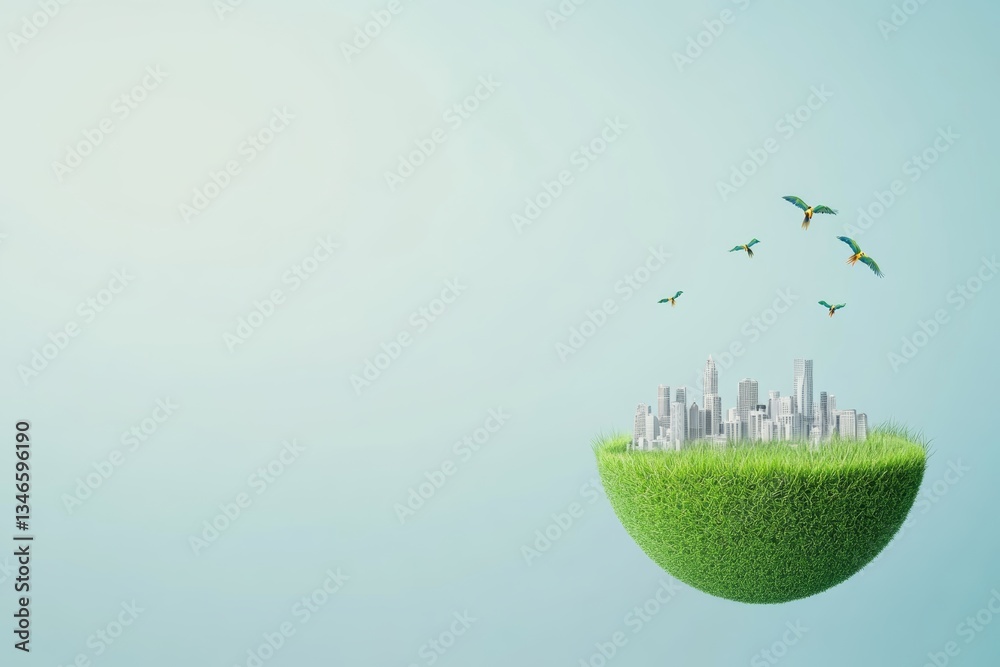 Sustainable Green City Concept with Modern Skyline Inside Lush Forest Sphere