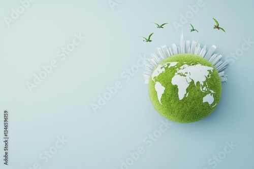 Obraz na płótnie Sustainable Green City Concept with Modern Skyline Inside Lush Forest Sphere w salonie