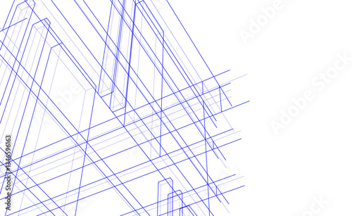 Modern Architectural Linear Wireframe 3d Sketch