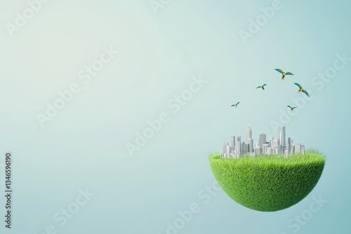 Obraz na płótnie Sustainable Green City Concept with Modern Skyline Inside Lush Forest Sphere w salonie