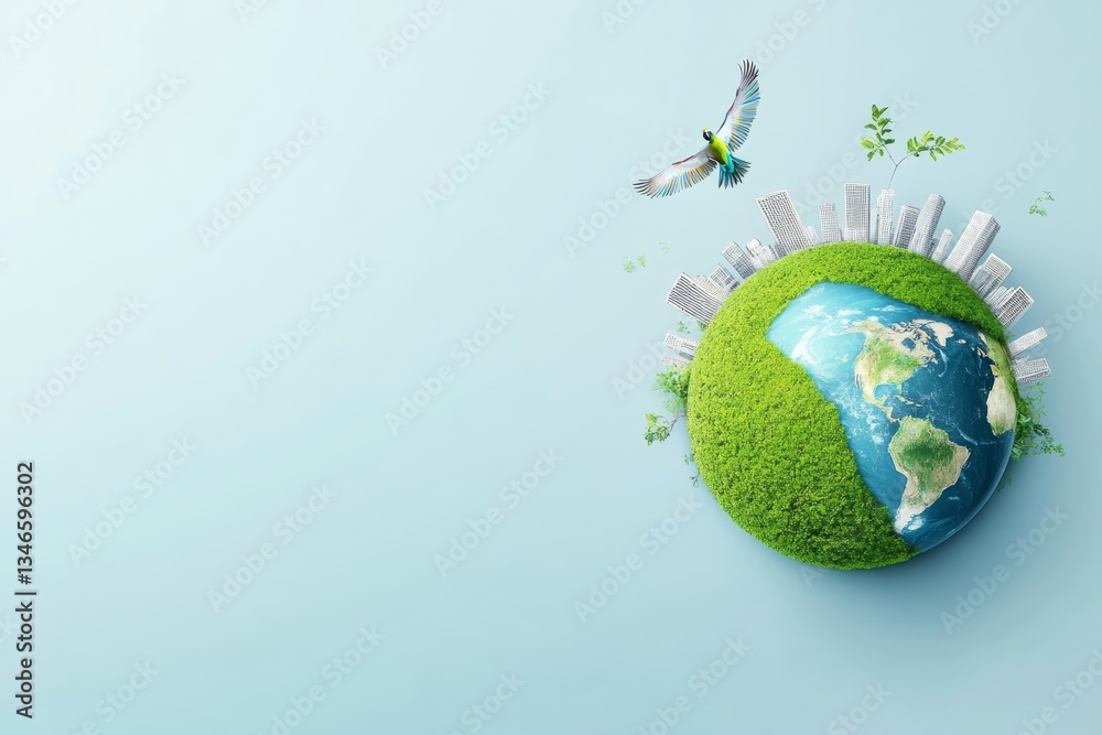 Sustainable Green City Concept with Modern Skyline Inside Lush Forest Sphere