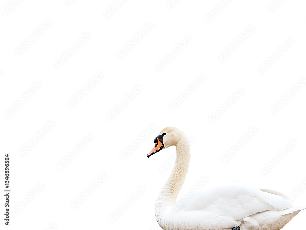 Fototapeta premium Elegant Swan Profile Against White Background.