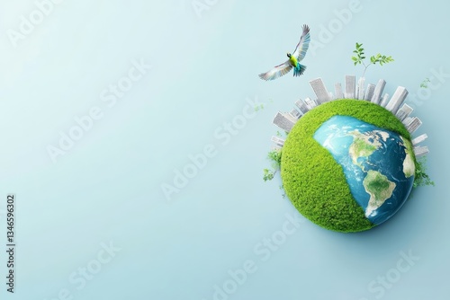 Obraz na płótnie Sustainable Green City Concept with Modern Skyline Inside Lush Forest Sphere w salonie