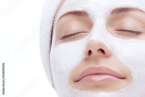 Obraz na płótnie Woman Relaxing with Hydrating Facial Mask in Spa Beauty Treatment w salonie
