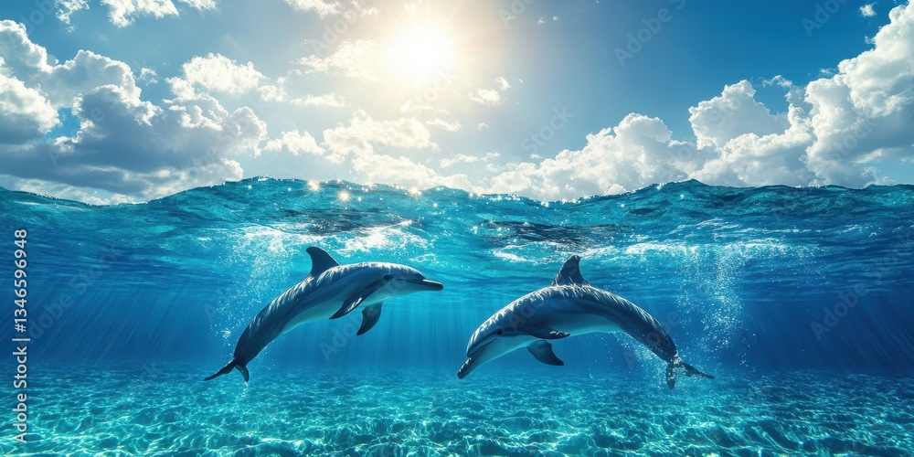 Naklejka premium Graceful Dolphins in Motion Banner