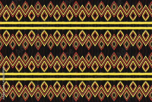Geometric Diamond With Ikat Seamless Pattern On Black Background