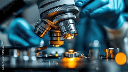 Close-up of microscope in use