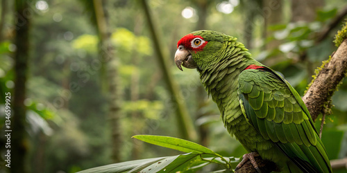 The Puerto Rican Parrot, also known as the *Puerto Rican Amazon*, is a vibrant, green-feathered parrot native to Puerto Rico. It is distinguished by its striking red forehead.