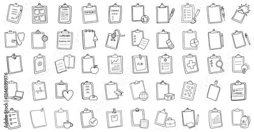 collection of various clipboard icons, each with unique designs and elements