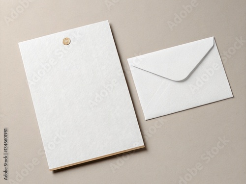 Blank White Envelopes and Paper Mockup on Beige Background