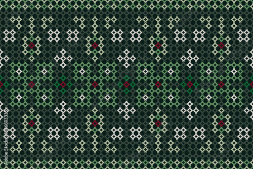 Seamless Knitting Pattern. Vector geometric knitting pattern for t-shirts, bags and other designs. Green, black and red.
