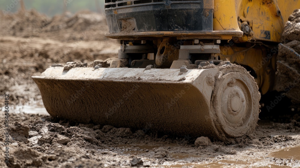 Fototapeta premium A tamper being used to compact sand and soil for a firm ground base