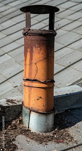 Wallpaper Mural Old and rusty chimney with corroded metal surfaces. Visible signs of neglect and weather damage. Ideal for insurance, building maintenance, and construction content. Torontodigital.ca