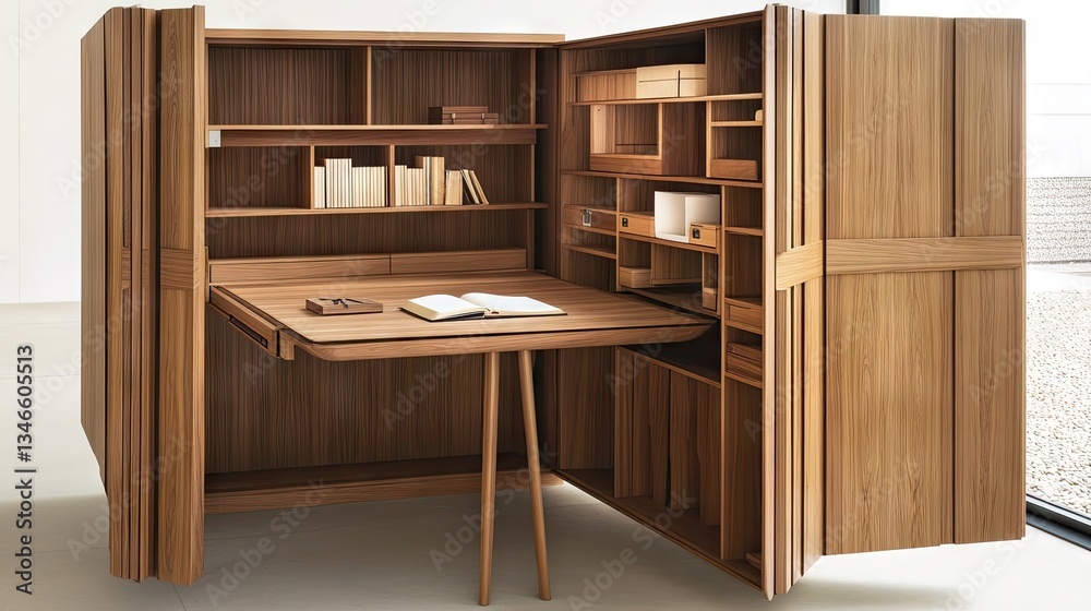 Fototapeta premium A versatile space-saving cabinet with a hidden dining table and storage compartments