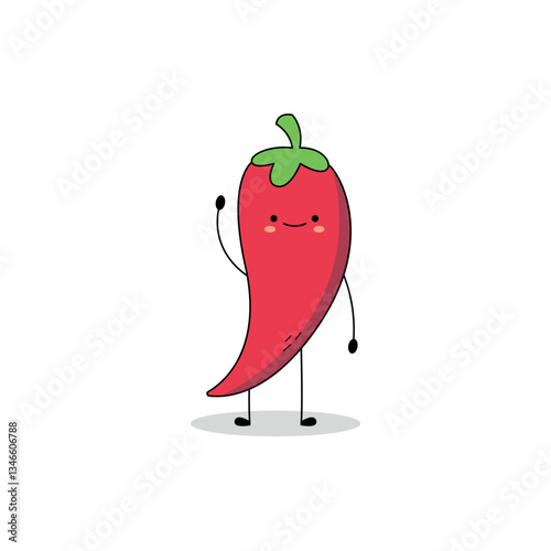 Cute red chili cartoon character waving hand hi doodle