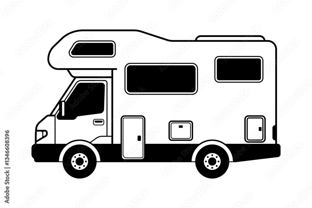 Naklejka premium Campervan monochrome clip art icon logo vector illustration