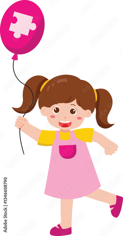 Cartoon Girl Holding Puzzle Balloon