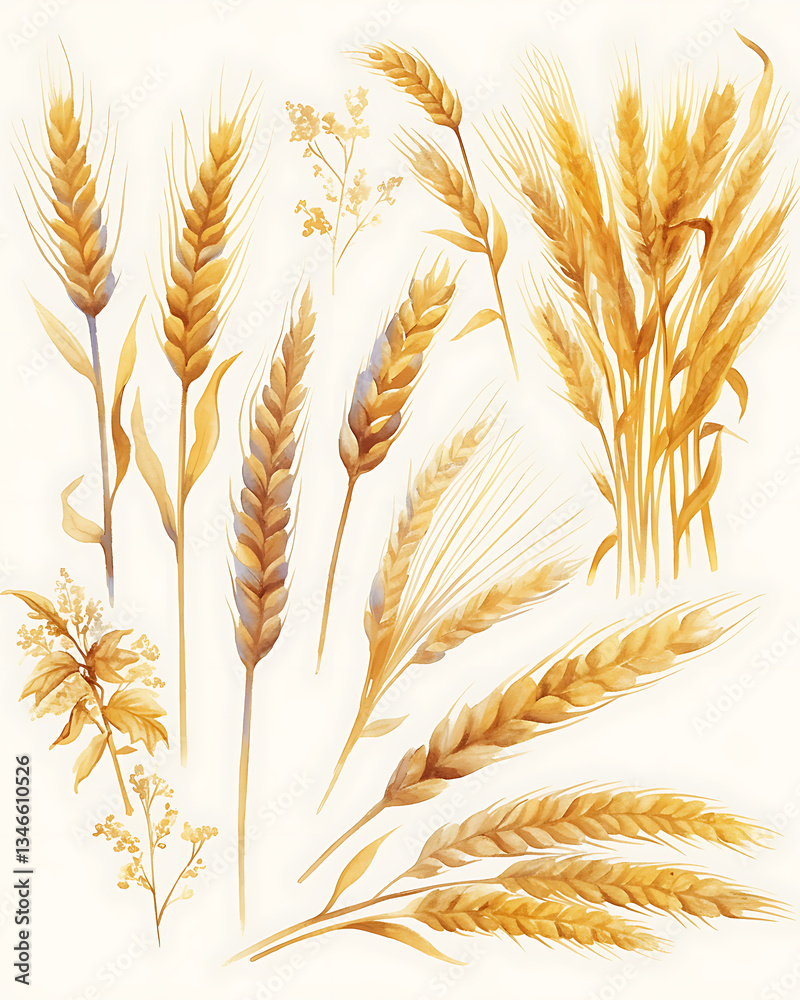 .Illustration of trees, leaves, grass and various botanical elements on a white background. .Illustration of trees, leaves, grass and various botanical elements on a white background.