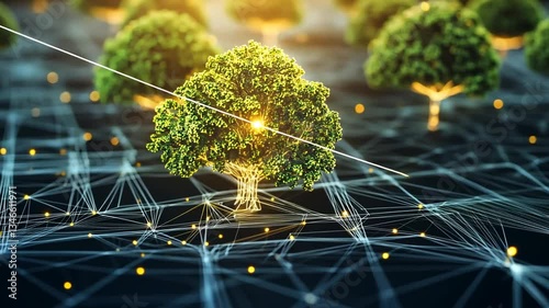 Abstract Network Connecting Trees, Illustrating Environmental Technology and Conservation