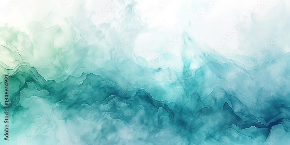 Naklejka premium Abstract Teal and White Ink Swirls