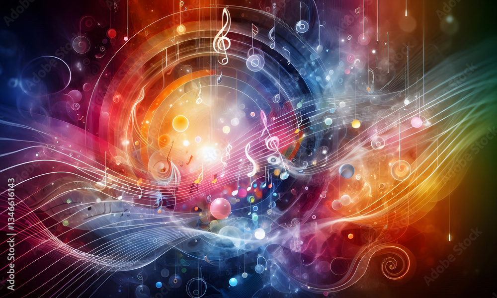 Obraz premium Bunter Hintergrund mit Musiknoten, Hintergrundbild oder Wallpeper, copy