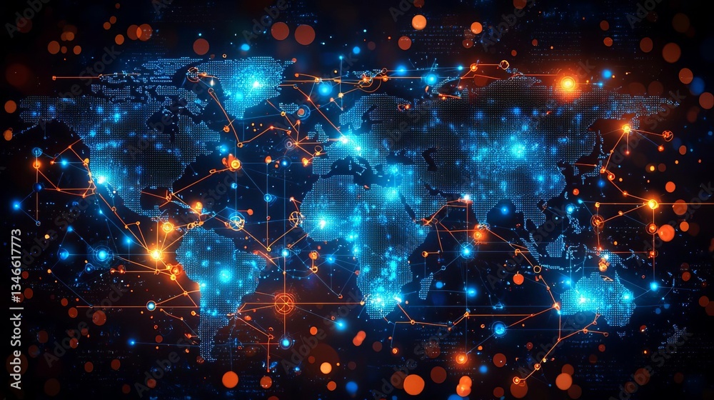 Obraz premium World Telecommunications Day Global network connections visualized with lights.