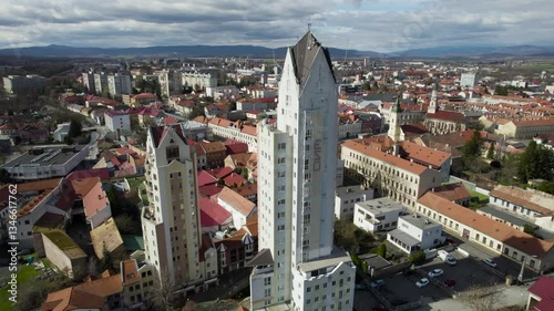 Drone view of skyscrapers in Lučenec. Slovakia. Drone footage.