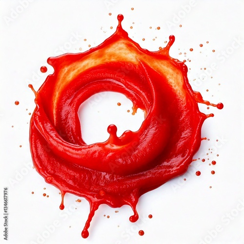 Tomato sauce splash, isolated on white with clipping path, showcasing freshness and rich texture.
