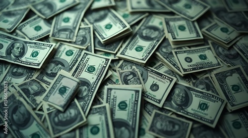 Scattered Green US Dollar Bills Cash Money Wealth