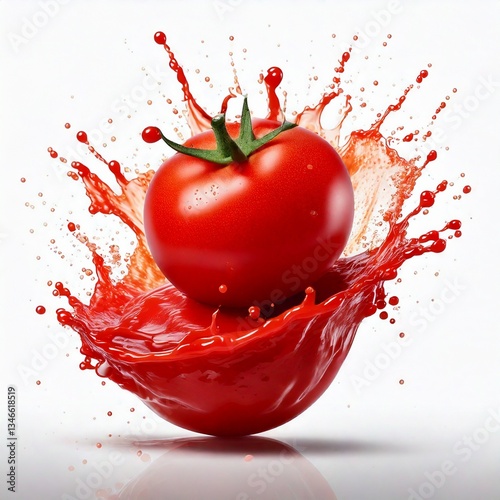 Tomato sauce splash, isolated on white with clipping path, showcasing freshness and rich texture.