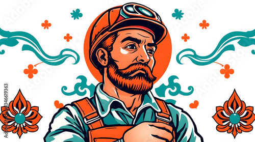 A determined construction worker with goggles and overalls, symbolizing hard work and dedication.