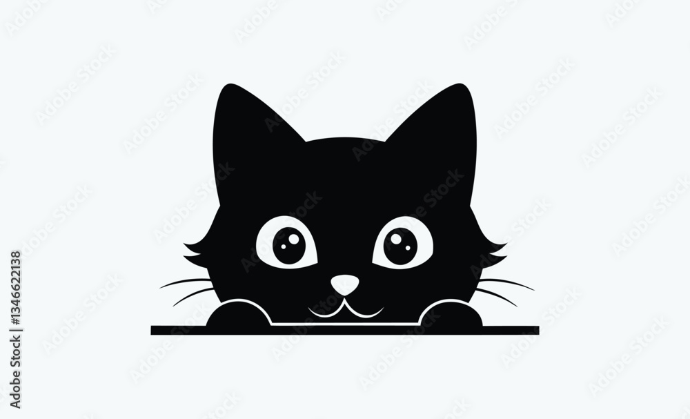 Black cat peeking, curious cat silhouette, pet vector illustration Black cat peeking, curious cat silhouette, pet vector illustration
