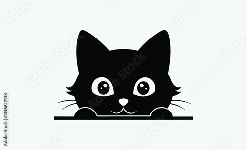 Black cat peeking, curious cat silhouette, pet vector illustration