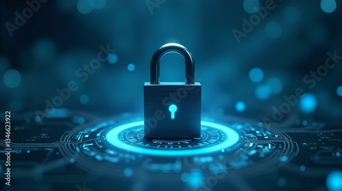 Wallpaper Mural Neon Blue Padlock Digital Circuit Cybersecurity Torontodigital.ca