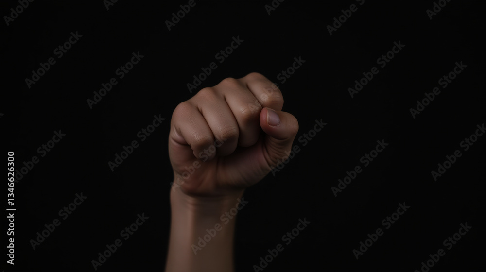 raised fist symbolizes strength and unity, set against dark background raised fist symbolizes strength and unity, set against dark background
