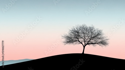 Lone Tree Silhouette at Sunset with Serene Landscape. (26)