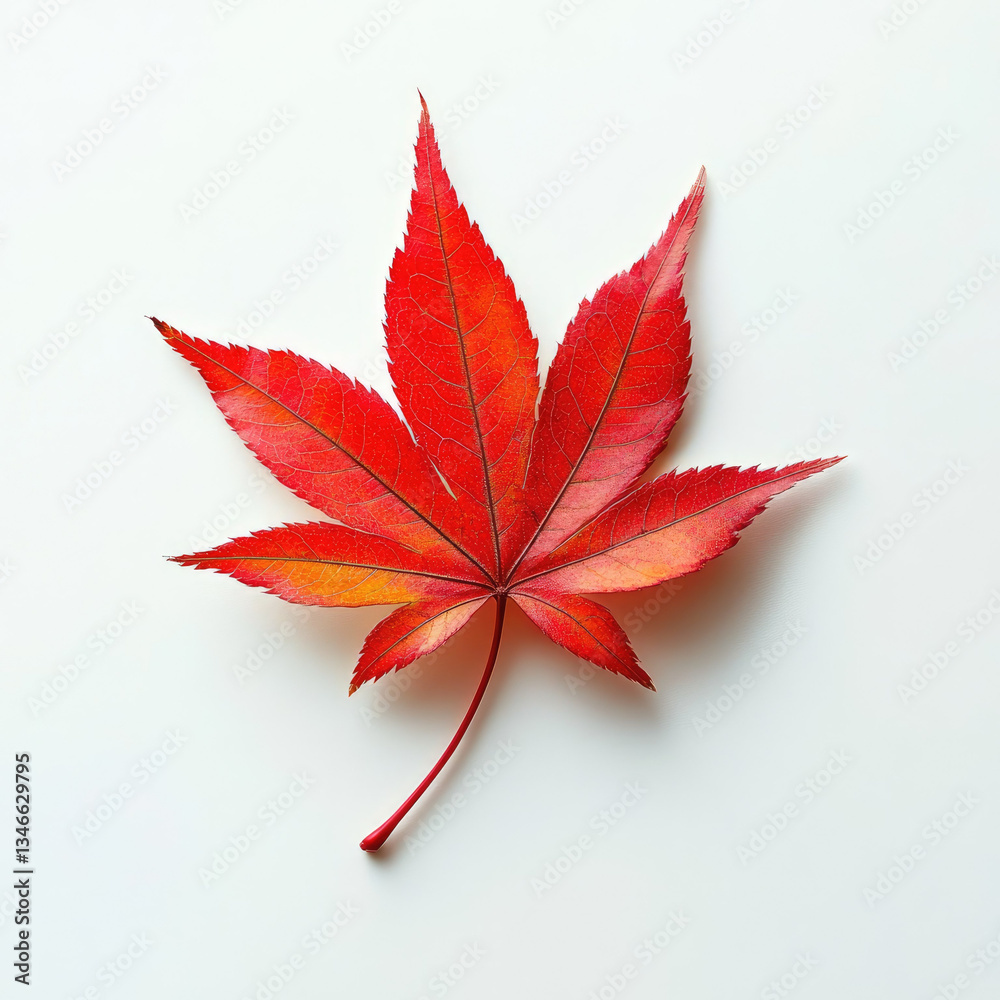 Vibrant red maple leaf with crisp details and realistic texture Vibrant red maple leaf with crisp details and realistic texture