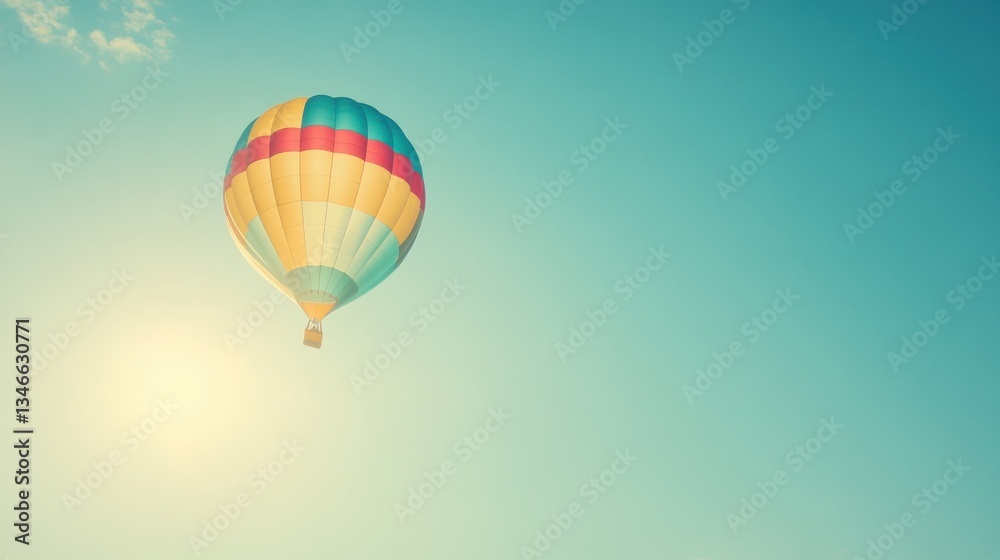 Naklejka premium Colorful hot air balloon soaring in a clear blue sky. (1)
