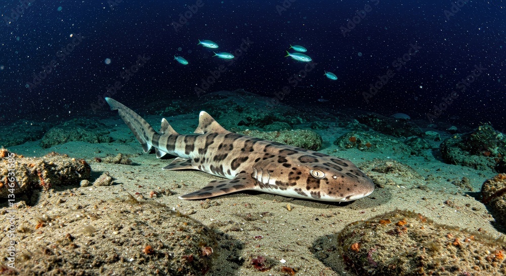 Fototapeta premium A Blotchy Swellshark Lies Motionless on the Rocky Seabed