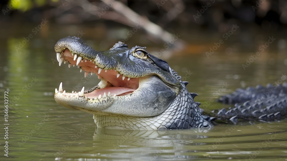 Obraz premium Close-Up of Alligator Swimming in Water with Mouth Open