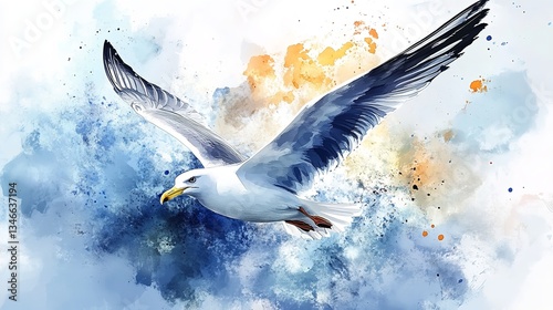 Marine seagull watercolor illustration marine animals 