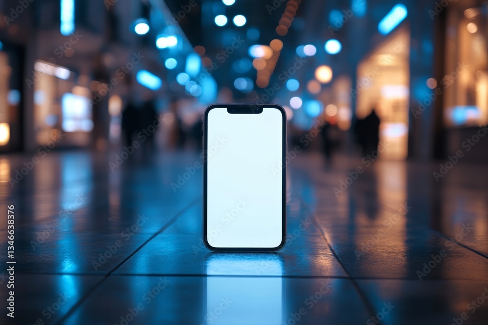 A smartphone with a blank screen is placed on tiles A smartphone with a blank screen is placed on tiles